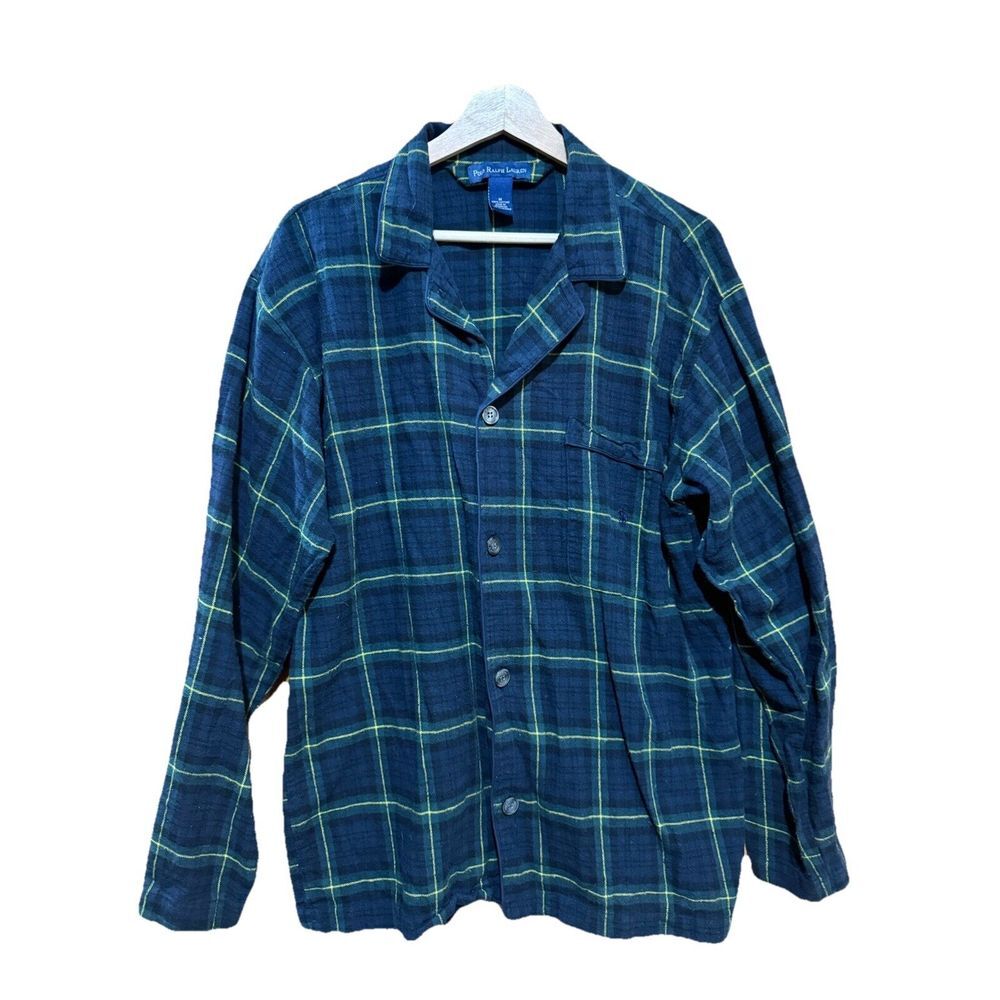 Polo Ralph Lauren Blue Green Cotton Flannel Plaid PJ Pajama Shirt Medium